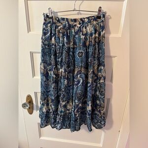 Robert Stock 100% Silk Blue Patterned Tiered Skirt Boho Prairie